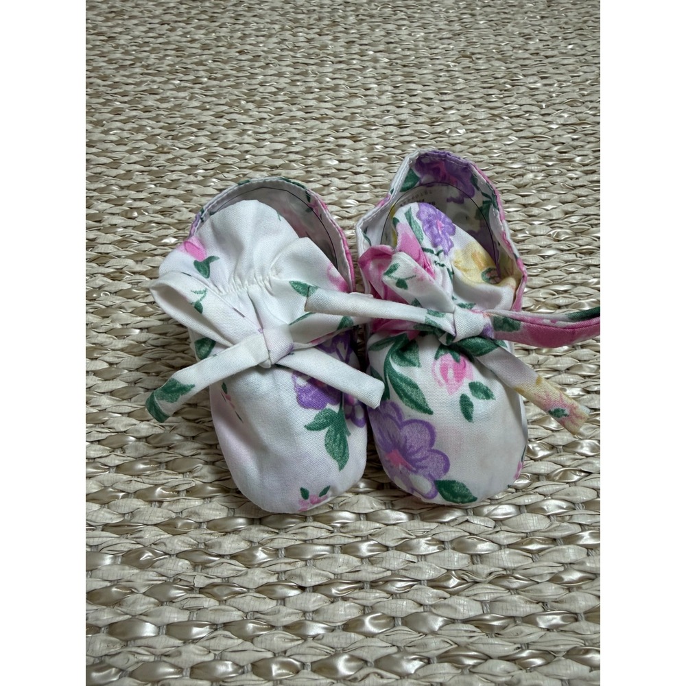 Vintage Floral Baby Booties Pink Cottagecore Bow Crib Shoes 3-6 Months infant